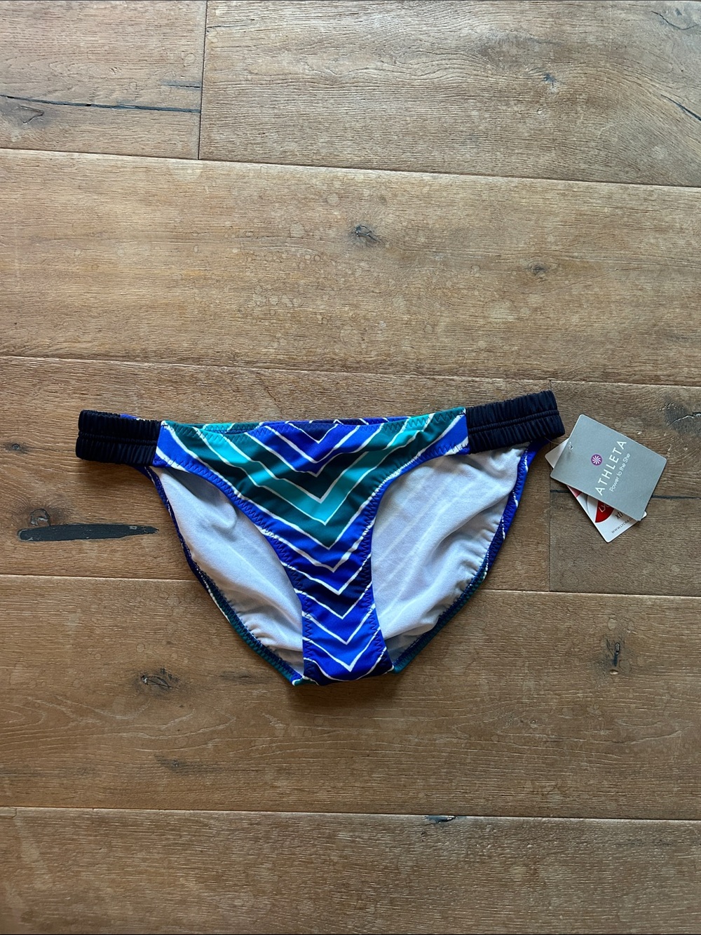 Athleta Girls Blue & Teal Chevron Swim Bottoms with Navy Waistband